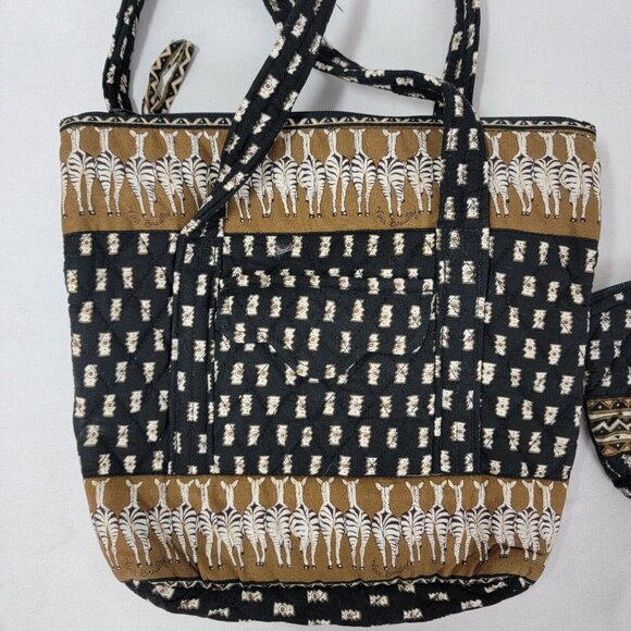 Vera Bradley Double Handle Purse Black Brown Zebra Retired + Cosmetic Bag Zip Up - Picture 3 of 11